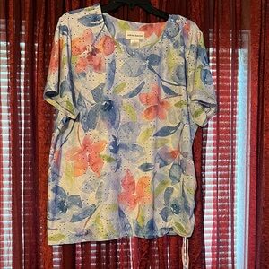 Alfred Dunner Multicolor Floral Short Sleeve Top